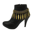 Women Antique Gold Western Metal Boot Chain Bracelet Shoe Anklet Leaf Charms Set