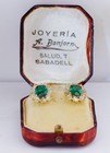 Antique Art Deco 18k Gold Earrings C1930 3ct Green Tourmaline Rose Cut Diamond