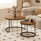 Industrial Nesting Coffee Table Set 2 Round Wood Metal Accent Side End Table Bro