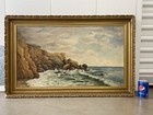      Fine Antique Old American Impressionist Seascape Oil Painting  Bradshaw 1890s