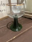 Vtg Wine Glass W  Ribbed Green   beehive    Stem  Gold Rimmed Bowl   German Scene