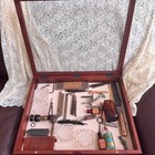 Rare Vtg Gentleman   s Junk Drawer Lot Shadow Box 30pc Shaving Apothecary Display