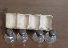 Mini Salt pepper Czechoslovakia Round Glass Shakers W Sterling Tops 1     In Box