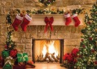 Christmas Photography Backdrop 7x5ft Vinyl Red Fireplace Tree Sock Decorations