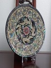 Korean Wooden Lacquer Mother Of Pearl Cranes Flowers Art Plate Home Office Decor