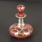 Vtg antique Cranberry Glass Sterling Silver Deposit 94 Perfume Bottle 4 25 t