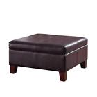 Luxury Large Brown Faux Leather Storage Ottoman Table Living Room Solid