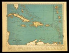 Vintage West Indies Map Of The Caribbean Cuba Puerto Rico Jamaica Bahamas