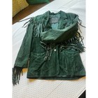 Vintage Winlit 1969 Green Suede Fringe Jacket Women Medium Western Boho 90s Coat