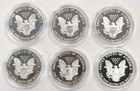  lot Of 6 proof American Silver Eagles 1 Oz   999-  1986-1991 s- No Box coa  Pe1