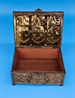 Brass Trinket Jewelry Casket Box Medieval Gothic Reliquary Wood Lined Footed