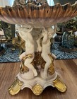 Vintage 70s  Porcelain Cherub Pedestal Scalloped Centerpiece Stand Bowl Gorgeous