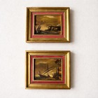 Vintage Hand Painted Oil Paintings Maritime Nautical Scene Gold Leaf Frame Spain