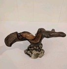 Vtg  Hand Carved Alaskan Wooden Salmon On Rustic Quartz Base Cabin Decor Signed 