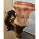Antique vintage Brass Wall Sconce W purple   Pink Glass Shade Light Fixture