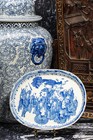 Vintage Blue And White Chinese Asian Hand Painted Porcelain Platter Tray