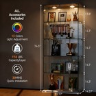 5 Shelves Tempered Glass Display Cabinet W  Led Light 2 Doors Storage Cabinet