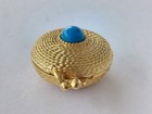 Vintage Solid Perfume Compact Estee Lauder Signed Gold Tone Faux Turquoise