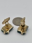 Vintage Swank Carved Green Faux Jade Asian Motif Gold Tone Cufflinks