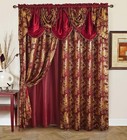 Jacquard Luxury Window 2 Panel Set Burgundy Gold Curtain With Attached Valanc   