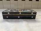 Antique Cloisonne Silver Box With Intricate Flowers On Black Background