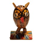 Vintage 2  Miniature Wooden Owl Figurine Hand Carved Handpainted On A Branch