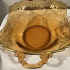 Amber Glass Etched Floral Serving Bowl And Tray Set Pressed Glass Decorative