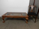 Best Vtg Carved Ball Claw Feet Oak Coffee Table Smoky Glass 52    - Ships Flat Hot