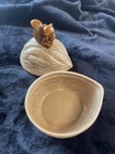 Vintage Ceramic Squirrel On Walnut Lidded Nut Candy Dish Mid Century Modern Mcm 