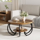 30 Inch Round Coffee Table With Lower Shelf  Curved Metal Legs For Small Spaces