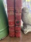 Antique Pair Decorative French Books By De Musset Red Leather Marbled     1900