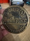 Dr Pepper Sidewalk Marker Solid Brass Patina Soda Cola Beer Collector Blemishes