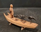 Vintage Chinese White Wood Ningbo Carving Man In Boat