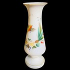 Antique Victorian Bristol Glass Vase Hand Blown Enameled Glass Birds   Vine 8 8   