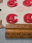  4  Vintage Red Plastic Buttons On Card Unused Horse Lucky Horseshoe