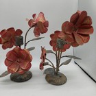 Metal Candle Holder Rustic Patina Pink Metallic Flowers Set Of 2