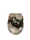 Christmas Garland Stemless Wine Glass Rhinestone Crystal Bow Holiday Gift