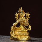 5 9  Antique Tibetan Buddhism Temple Bronze Gilt Green Tara Bodhisattva Statue