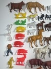 Vintage Plastic Farm Animal Figures Lot Horses Cows Pigs Fences Marx Style
