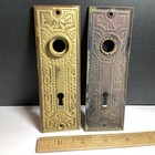 Pair Antique Victorian Eastlake Stamped Door Plates Keyhole Escutcheons C1890