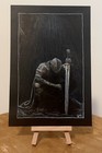 Original Artwork 6inx9in  Knight Kneeling  Art Drawing  Colored Pencil Drawing