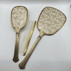 Vintage 3 Pc Mirror Brush Comb Set Vanity Set Gold Tone Floral Design 1950 s