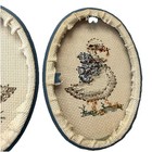 Vintage Hand Embroidered Country Goose Wall Art Blue Frame Cottagecore Decor