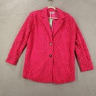 New Womens Blazer Jacket Large Hot Pink Lace Button Up Lined Single Vent