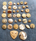 38 Vintage Antique Glass Buttons Various Beige Colors Shapes Sizes