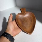 Vintage Monkey Pod Wood Leaf Heart Tray Trinket Bowl Candy Dish
