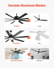 72 Inch Ceiling Fan With Light 6-speed Remote Control Reversible Motor Black