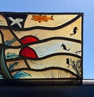 Vintage Dutch Stained leaded Glass Panel By Lea Steppe Sea Life Themed
