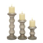 Handmade Gray Glass Pillar Candle Holder Set Of 3 Traditional Centerpiece Decor