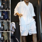 2 Piece Knitted Set Summer Rolled Sleeve Short Sleeve Shirt And Shorts Set Men s